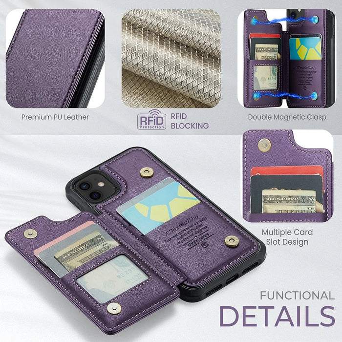 For iPhone 12 / 12 Pro Phone Case CASEME C22 Leather Back Cover with RFID Blocking Card Slots - Purple - 6