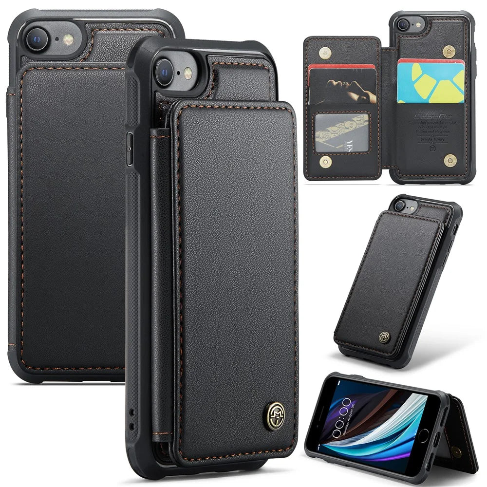 For iPhone 6 / 6s / 7 / 8 / SE (2020) / SE (2022) Phone Case CASEME C22 Leather Back Cover with RFID Blocking Card Slots - Black - 1