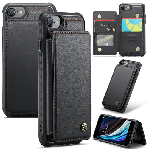 For iPhone 6 / 6s / 7 / 8 / SE (2020) / SE (2022) Phone Case CASEME C22 Leather Back Cover with RFID Blocking Card Slots - Black - 1
