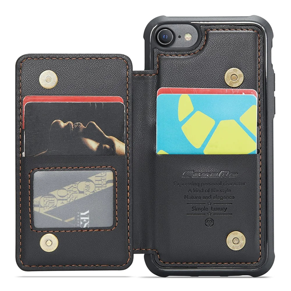 For iPhone 6 / 6s / 7 / 8 / SE (2020) / SE (2022) Phone Case CASEME C22 Leather Back Cover with RFID Blocking Card Slots - Black - 2