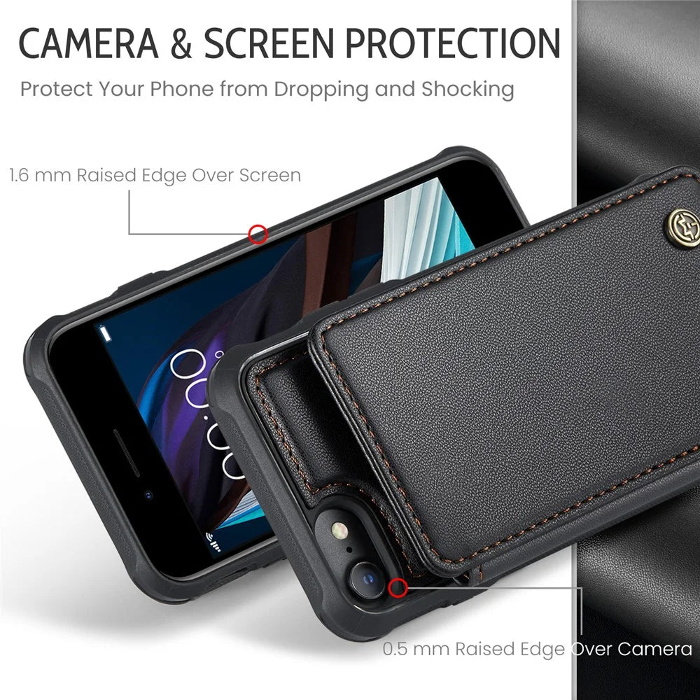 For iPhone 6 / 6s / 7 / 8 / SE (2020) / SE (2022) Phone Case CASEME C22 Leather Back Cover with RFID Blocking Card Slots - Black - 5