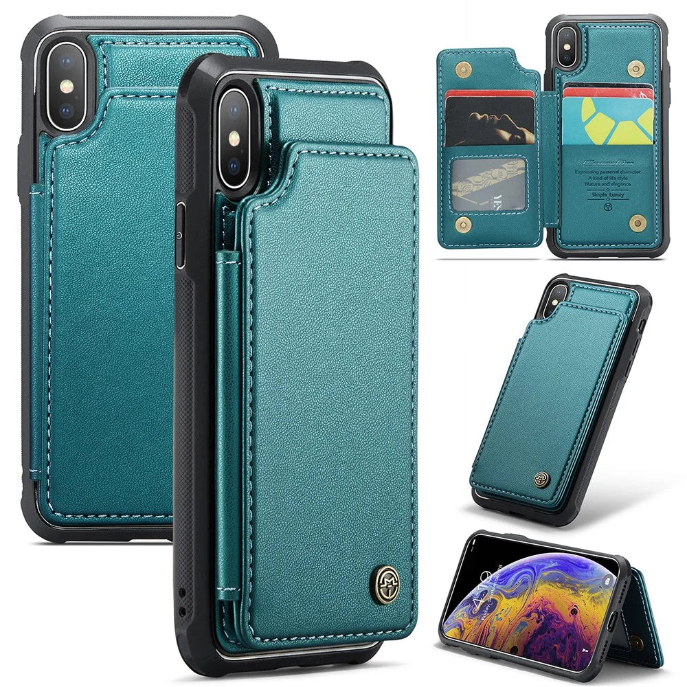 For iPhone XS Max Phone Case CASEME C22 Leather Back Cover with RFID Blocking Card Slots - Green - 1