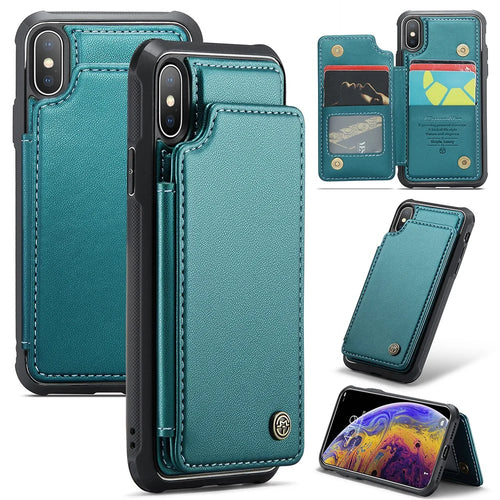 For iPhone XS Max Phone Case CASEME C22 Leather Back Cover with RFID Blocking Card Slots - Green - 1