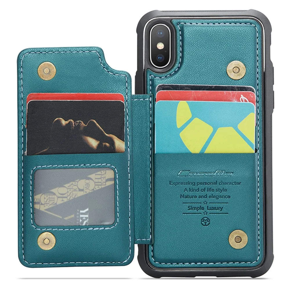 For iPhone XS Max Phone Case CASEME C22 Leather Back Cover with RFID Blocking Card Slots - Green - 2