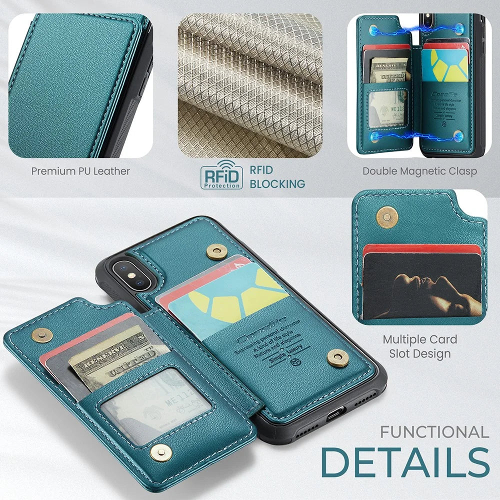 For iPhone XS Max Phone Case CASEME C22 Leather Back Cover with RFID Blocking Card Slots - Green - 6