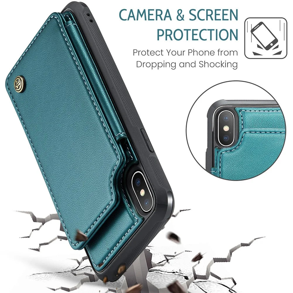 For iPhone XS Max Phone Case CASEME C22 Leather Back Cover with RFID Blocking Card Slots - Green - 7