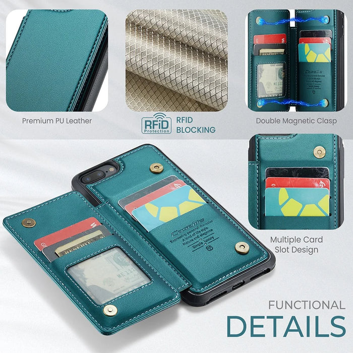 For iPhone 6 Plus / 7 Plus / 8 Plus / 6s Plus Phone Case CASEME C22 Leather Back Cover with RFID Blocking Card Slots - Green - 6