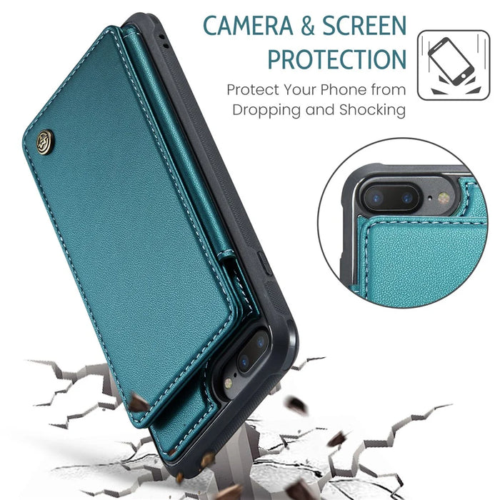 For iPhone 6 Plus / 7 Plus / 8 Plus / 6s Plus Phone Case CASEME C22 Leather Back Cover with RFID Blocking Card Slots - Green - 7