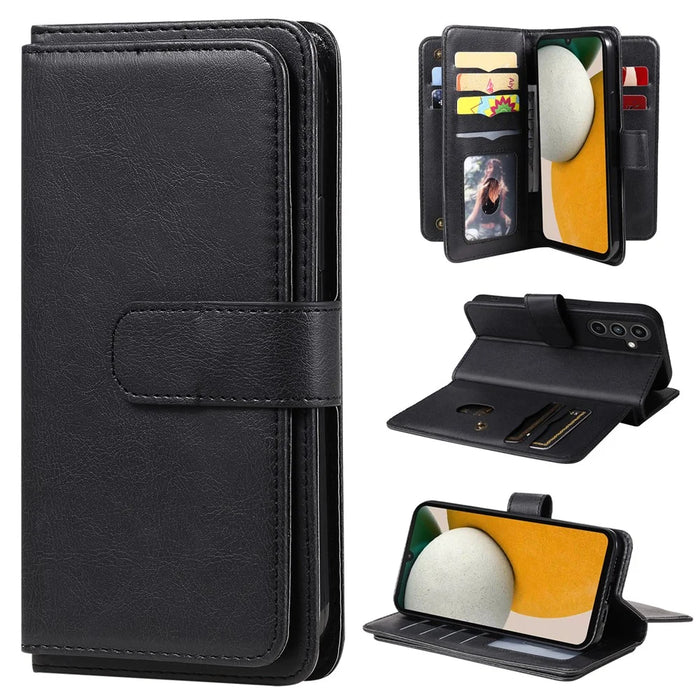 For Samsung Galaxy A15 5G Leather Case with 10 Card Holder Phone Cover Stand - Black - 1