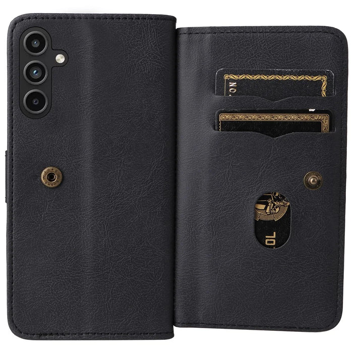 For Samsung Galaxy A15 5G Leather Case with 10 Card Holder Phone Cover Stand - Black - 5
