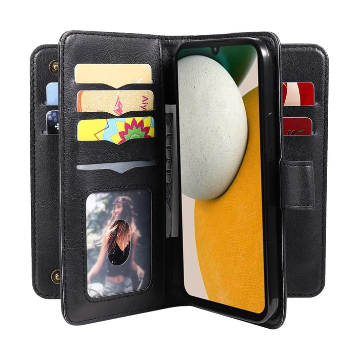 For Samsung Galaxy A15 5G Leather Case with 10 Card Holder Phone Cover Stand - Black - 6