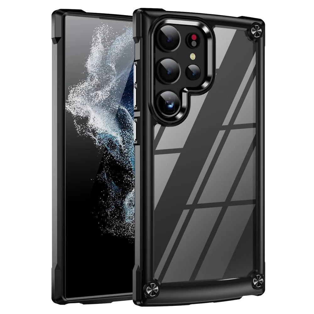 For Samsung Galaxy S24 Ultra Case Anti-fall PC + TPU Phone Protector with Alloy Lens Frame - Black - 1