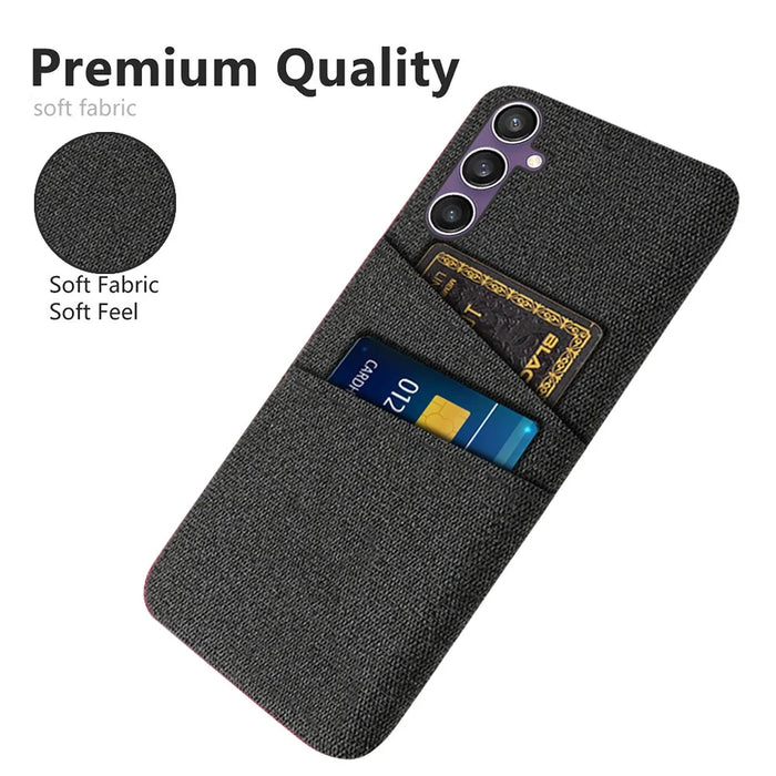 For Samsung Galaxy S23 FE Cover Shockproof PC+Cloth Phone Case with Dual Card Slots - Black - 3