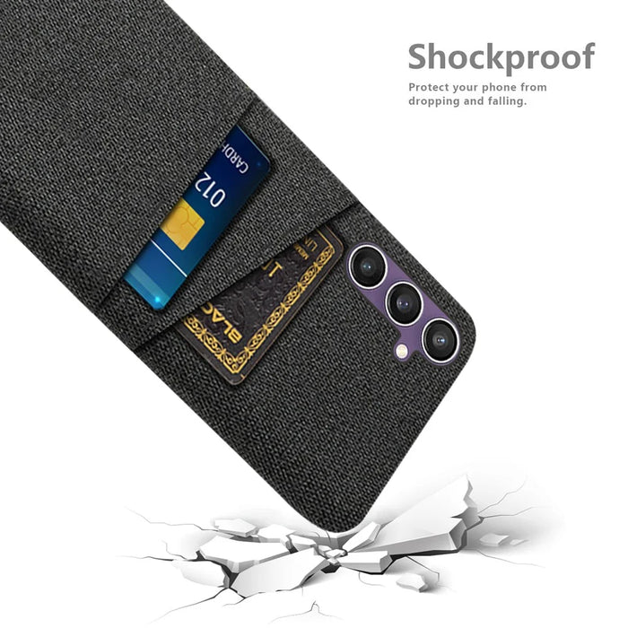 For Samsung Galaxy S23 FE Cover Shockproof PC+Cloth Phone Case with Dual Card Slots - Black - 4