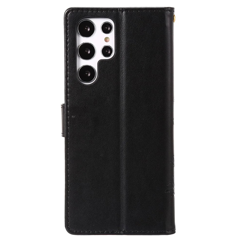 For Samsung Galaxy S24 Ultra Wallet Leather Cover Butterfly Imprinted Flip Stand Phone Case - Black - 7