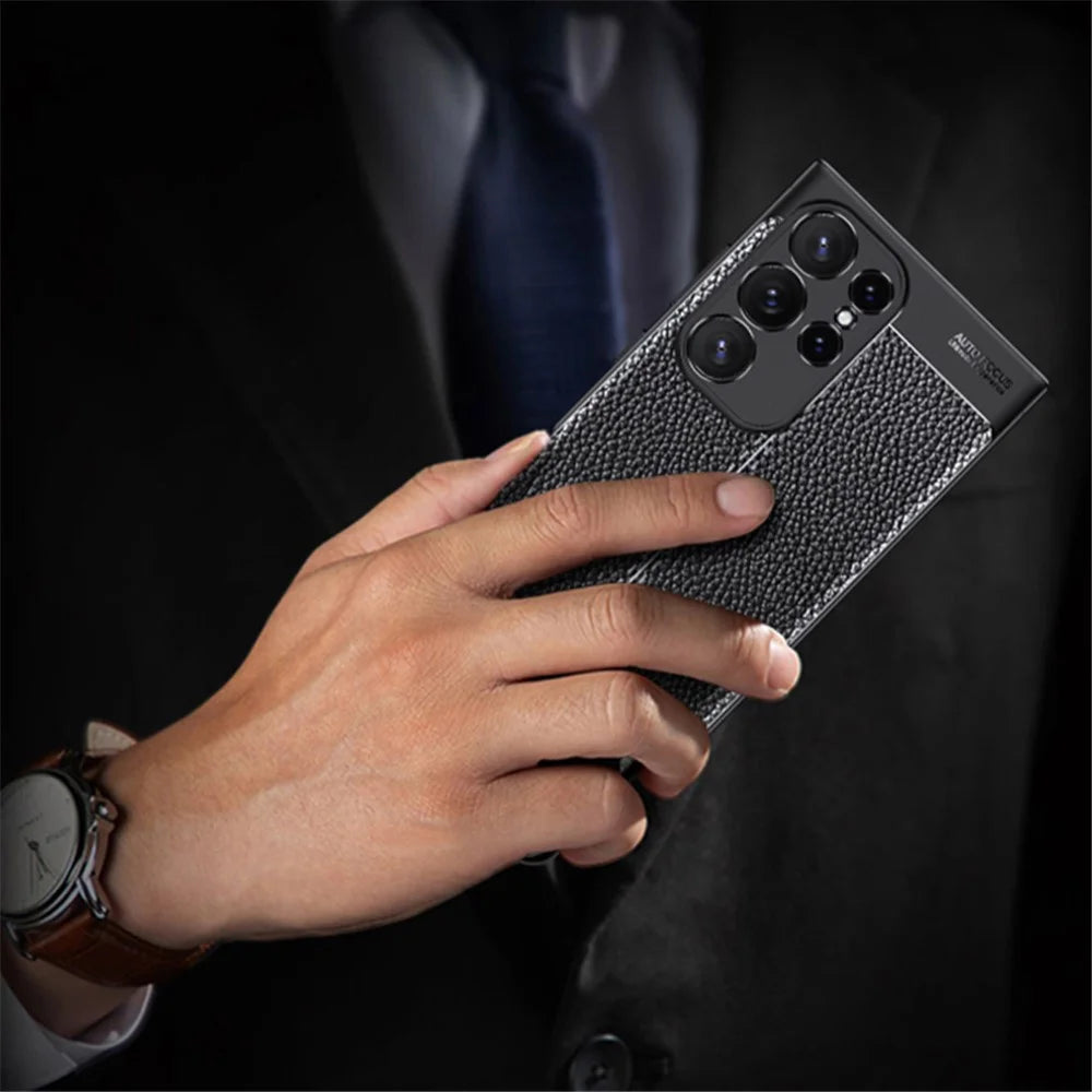 Phone Cover for Samsung Galaxy S24 Ultra Case Litchi Texture Slim Soft TPU Phone Shell - Black - 4