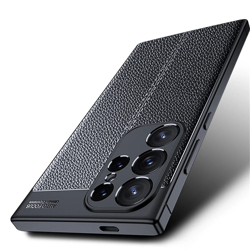 Phone Cover for Samsung Galaxy S24 Ultra Case Litchi Texture Slim Soft TPU Phone Shell - Black - 5