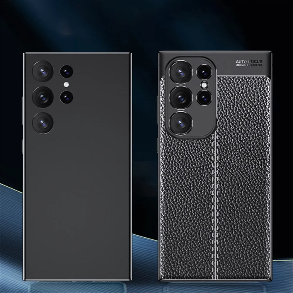 Phone Cover for Samsung Galaxy S24 Ultra Case Litchi Texture Slim Soft TPU Phone Shell - Black - 6