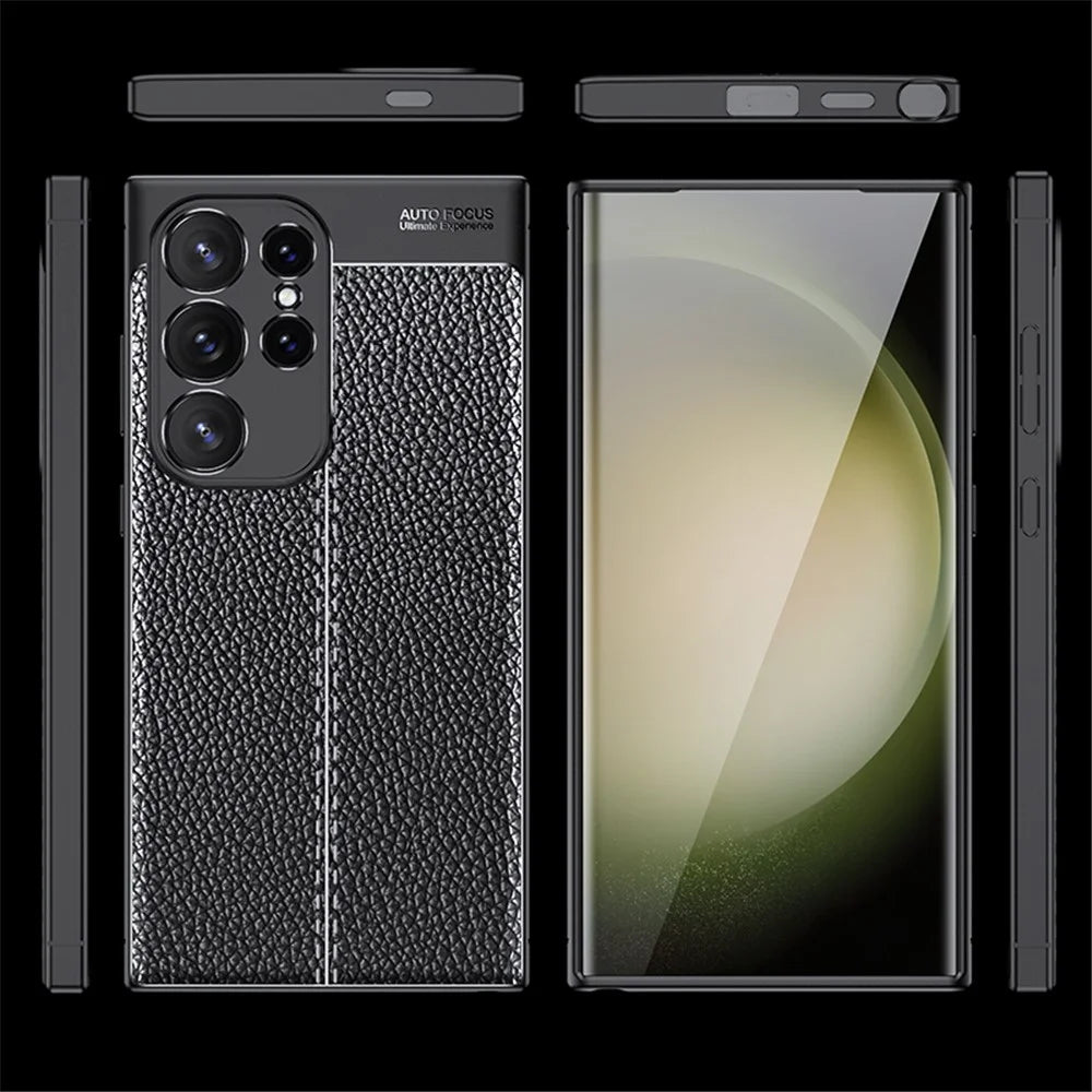 Phone Cover for Samsung Galaxy S24 Ultra Case Litchi Texture Slim Soft TPU Phone Shell - Black - 7