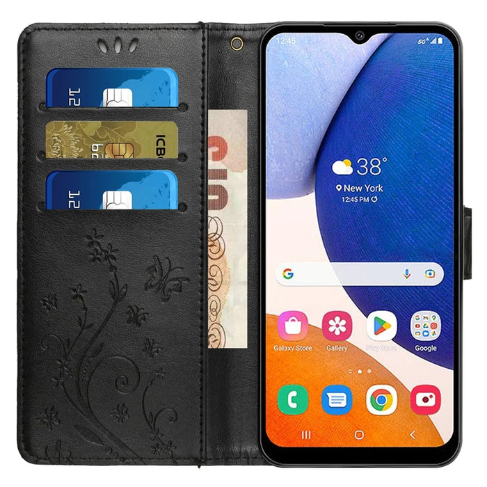 For Samsung Galaxy S24 Leather Case Butterfly Imprinted Phone Wallet Cover - Black - 3