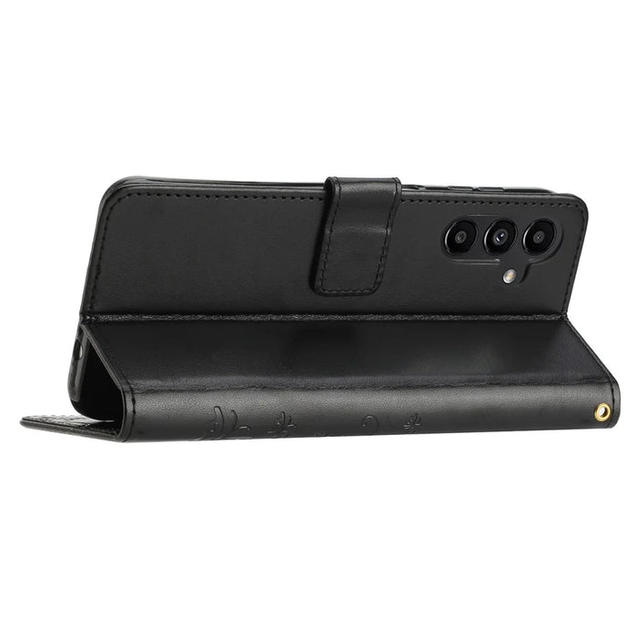 For Samsung Galaxy S24 Leather Case Butterfly Imprinted Phone Wallet Cover - Black - 4