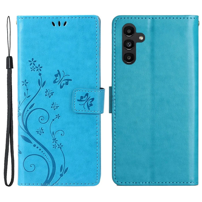 For Samsung Galaxy S24+ Case Butterfly Imprinted Stand Wallet Leather Cover - Blue - 1