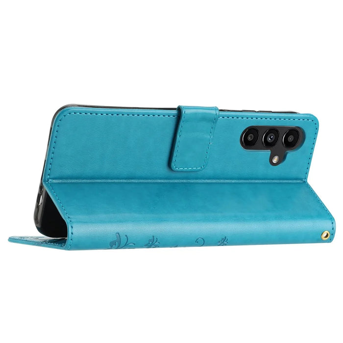 For Samsung Galaxy S24+ Case Butterfly Imprinted Stand Wallet Leather Cover - Blue - 5