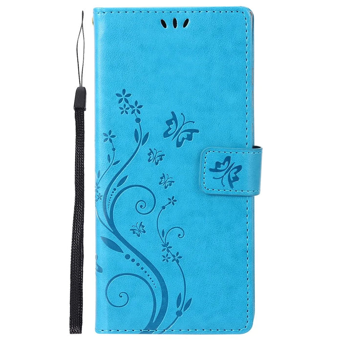 For Samsung Galaxy S24+ Case Butterfly Imprinted Stand Wallet Leather Cover - Blue - 6