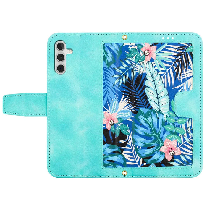 For Samsung Galaxy S24+ Case Flower Pattern Leather Cover with Card Holder - Green - 5