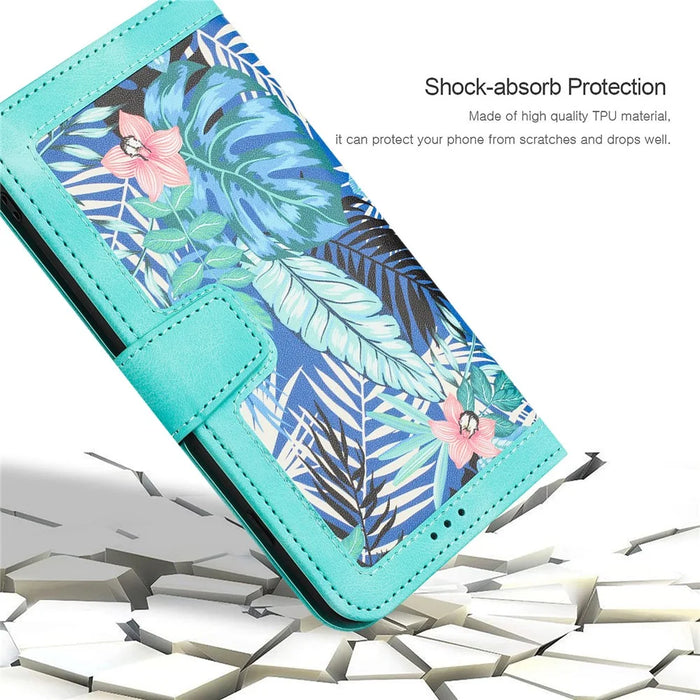 For Samsung Galaxy S24+ Case Flower Pattern Leather Cover with Card Holder - Green - 7