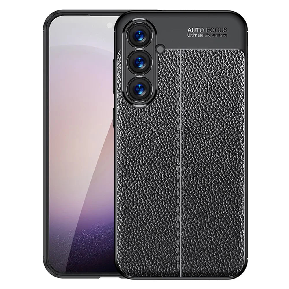 For Samsung Galaxy S24+ Case Litchi Texture Scratch-resistant Soft TPU Phone Cover - Black - 1