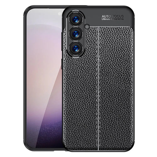For Samsung Galaxy S24+ Case Litchi Texture Scratch-resistant Soft TPU Phone Cover - Black - 1