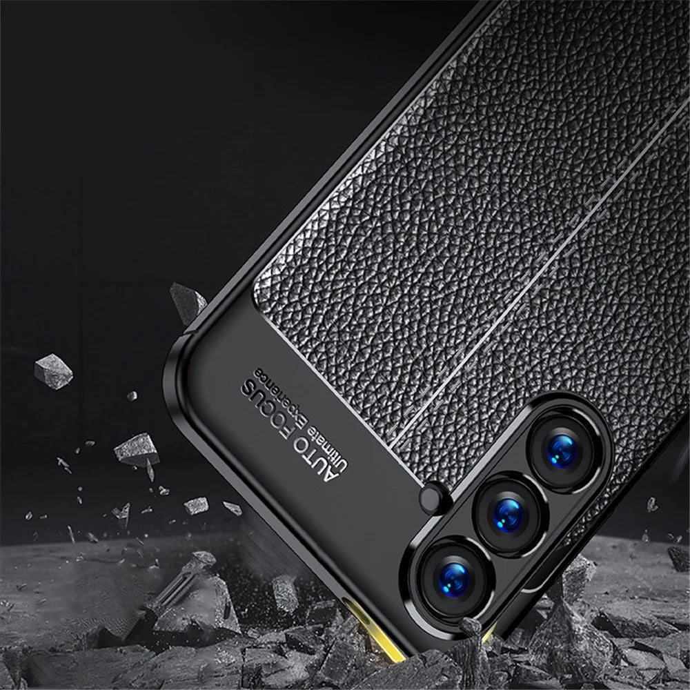 For Samsung Galaxy S24+ Case Litchi Texture Scratch-resistant Soft TPU Phone Cover - Black - 5