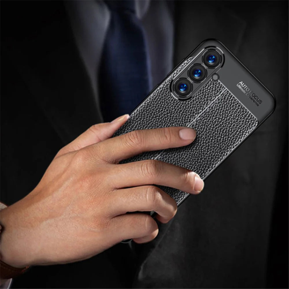 For Samsung Galaxy S24+ Case Litchi Texture Scratch-resistant Soft TPU Phone Cover - Black - 6