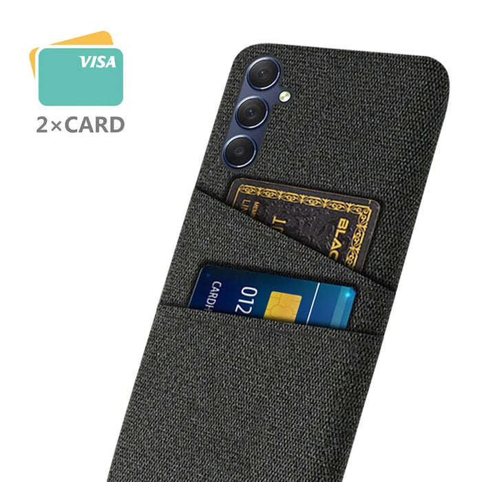 For Samsung Galaxy A05s 4G Phone Case Anti-drop PC+Cloth Cover with Card Holder - Black - 2