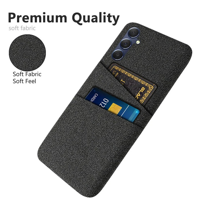 For Samsung Galaxy A05s 4G Phone Case Anti-drop PC+Cloth Cover with Card Holder - Black - 3