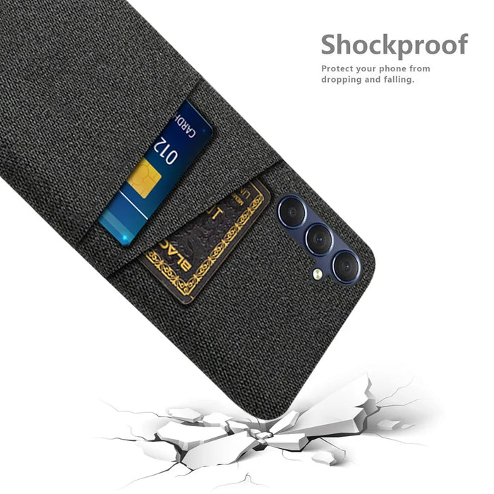 For Samsung Galaxy A05s 4G Phone Case Anti-drop PC+Cloth Cover with Card Holder - Black - 4