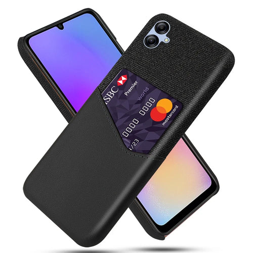 For Samsung Galaxy A05 4G Case Slim-Fit Cloth+PU+PC Phone Protector with Card Slot - Black - 1