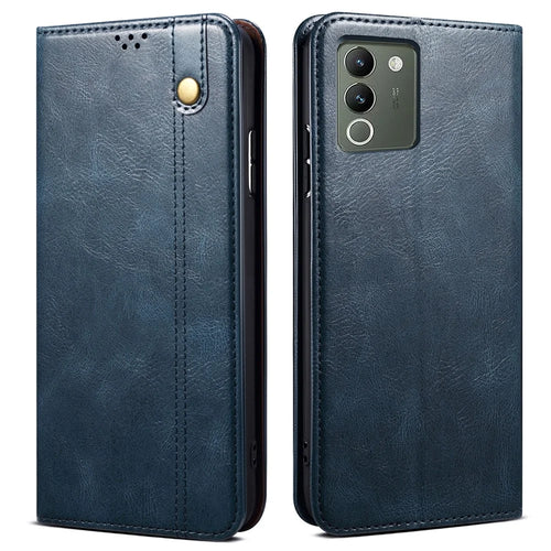 For vivo Y200 (India) 5G Case Stand Wallet PU Leather Anti-Scratch Phone Cover - Blue - 1