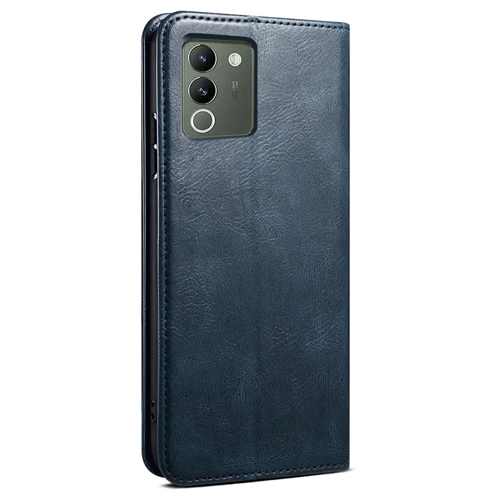 For vivo Y200 (India) 5G Case Stand Wallet PU Leather Anti-Scratch Phone Cover - Blue - 7