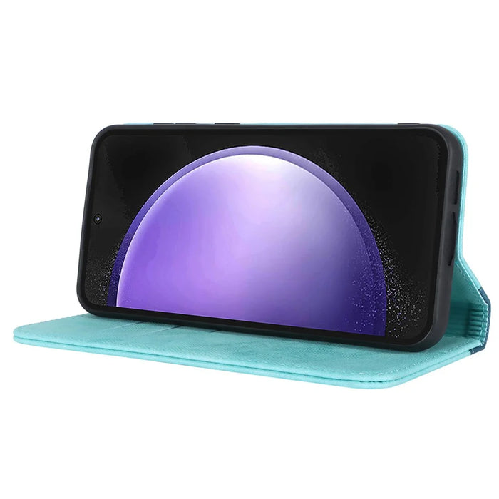 For Samsung Galaxy S23 FE Case PU Leather Bi-color Splicing Phone Cover - Light Blue+Dark Blue - 3