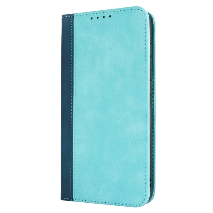 For Samsung Galaxy S23 FE Case PU Leather Bi-color Splicing Phone Cover - Light Blue+Dark Blue - 7