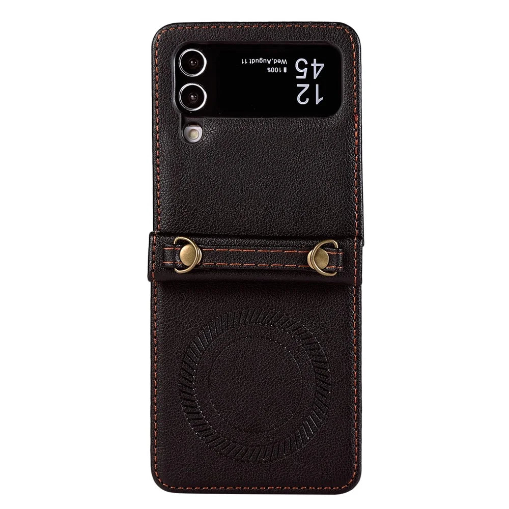 For Samsung Galaxy Z Flip4 5G Case TPU+PU Leather Cover Crossbody Shoulder Bag Magnetic Phone Shell - Black - 2