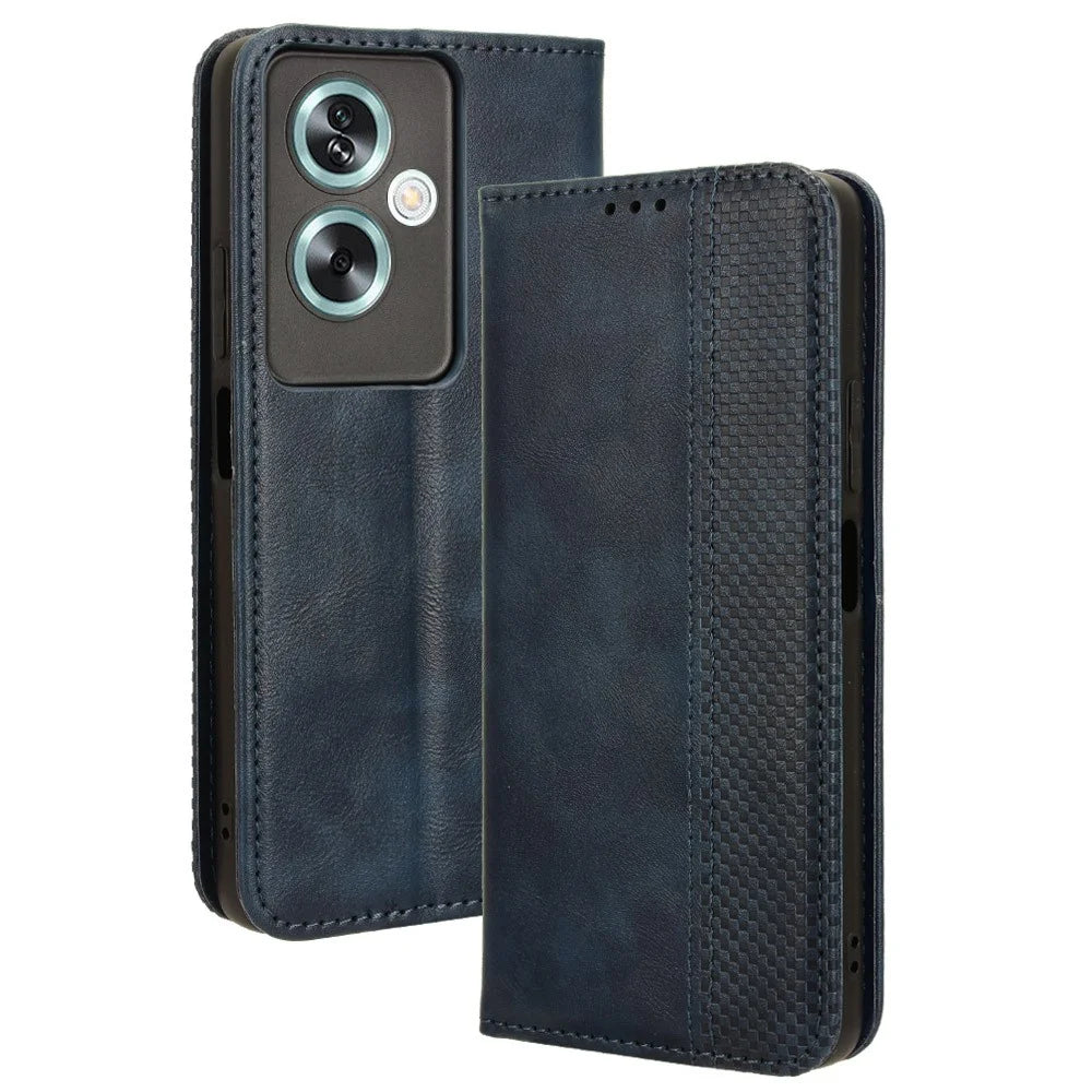For Oppo A79 5G / A2 5G / OnePlus Nord N30 SE 5G Case Retro PU Leather Magnetic Auto Closing Wallet Cover - Blue - 1