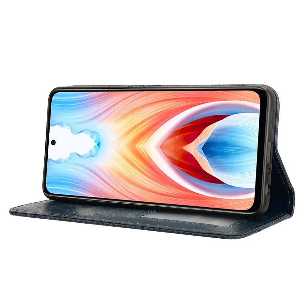 For Oppo A79 5G / A2 5G / OnePlus Nord N30 SE 5G Case Retro PU Leather Magnetic Auto Closing Wallet Cover - Blue - 3