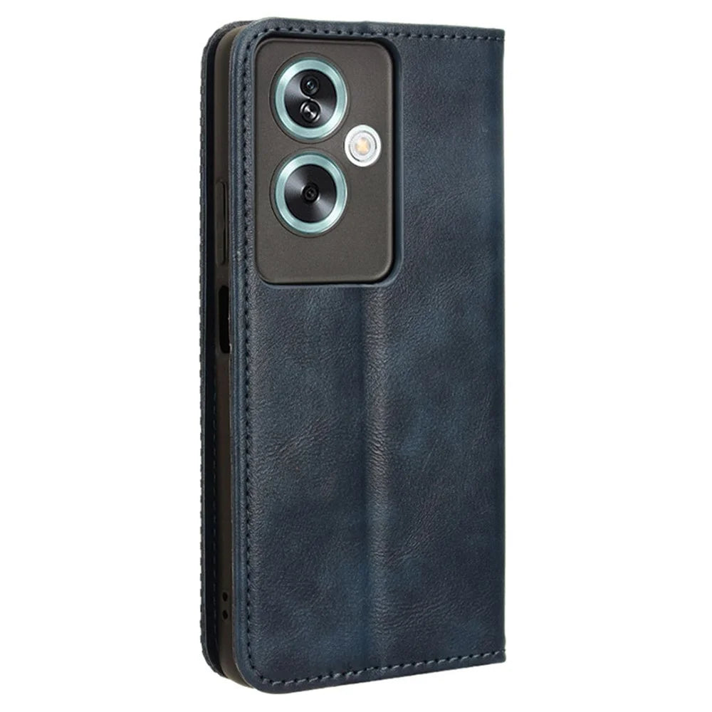 For Oppo A79 5G / A2 5G / OnePlus Nord N30 SE 5G Case Retro PU Leather Magnetic Auto Closing Wallet Cover - Blue - 7