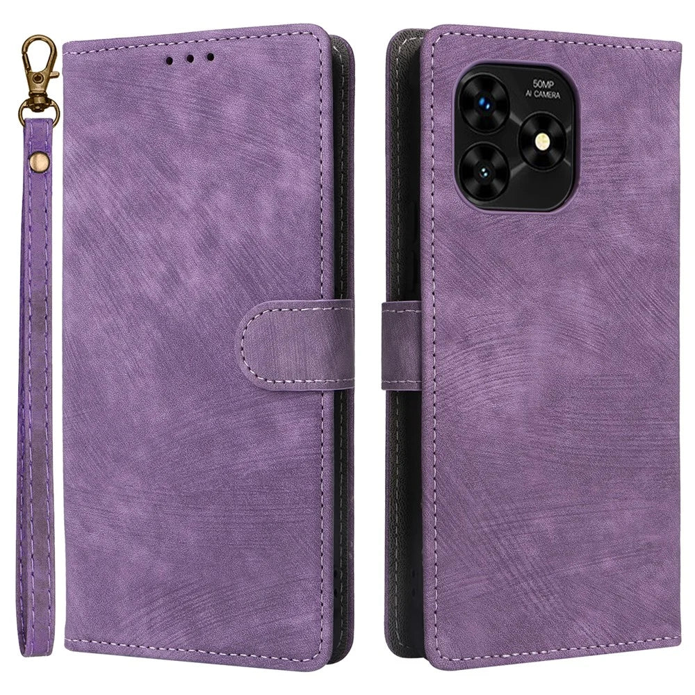 For Umidigi G5 Mecha Case RFID Blocking Wallet Stand Phone Cover with Strap - Purple - 1