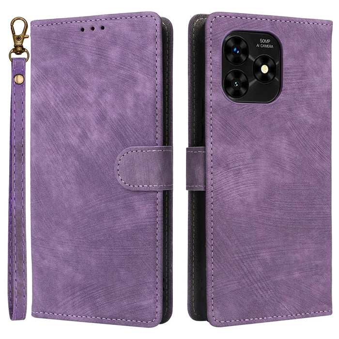 For Umidigi G5 Mecha Case RFID Blocking Wallet Stand Phone Cover with Strap - Purple - 1