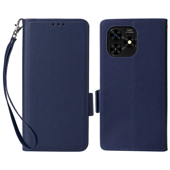 For Umidigi G5 Mecha Leather Cell Phone Case Litchi Texture Wallet Cover with Strap - Dark Blue - 1