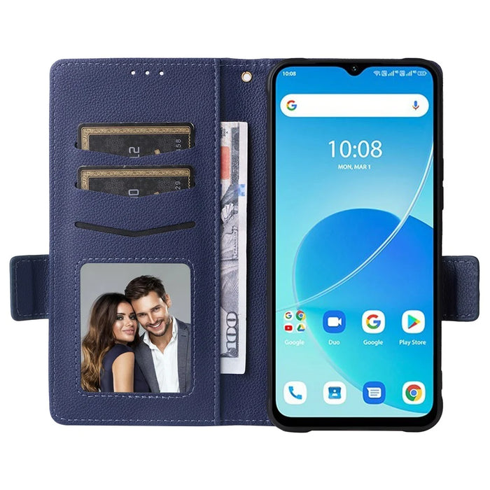 For Umidigi G5 Mecha Leather Cell Phone Case Litchi Texture Wallet Cover with Strap - Dark Blue - 2